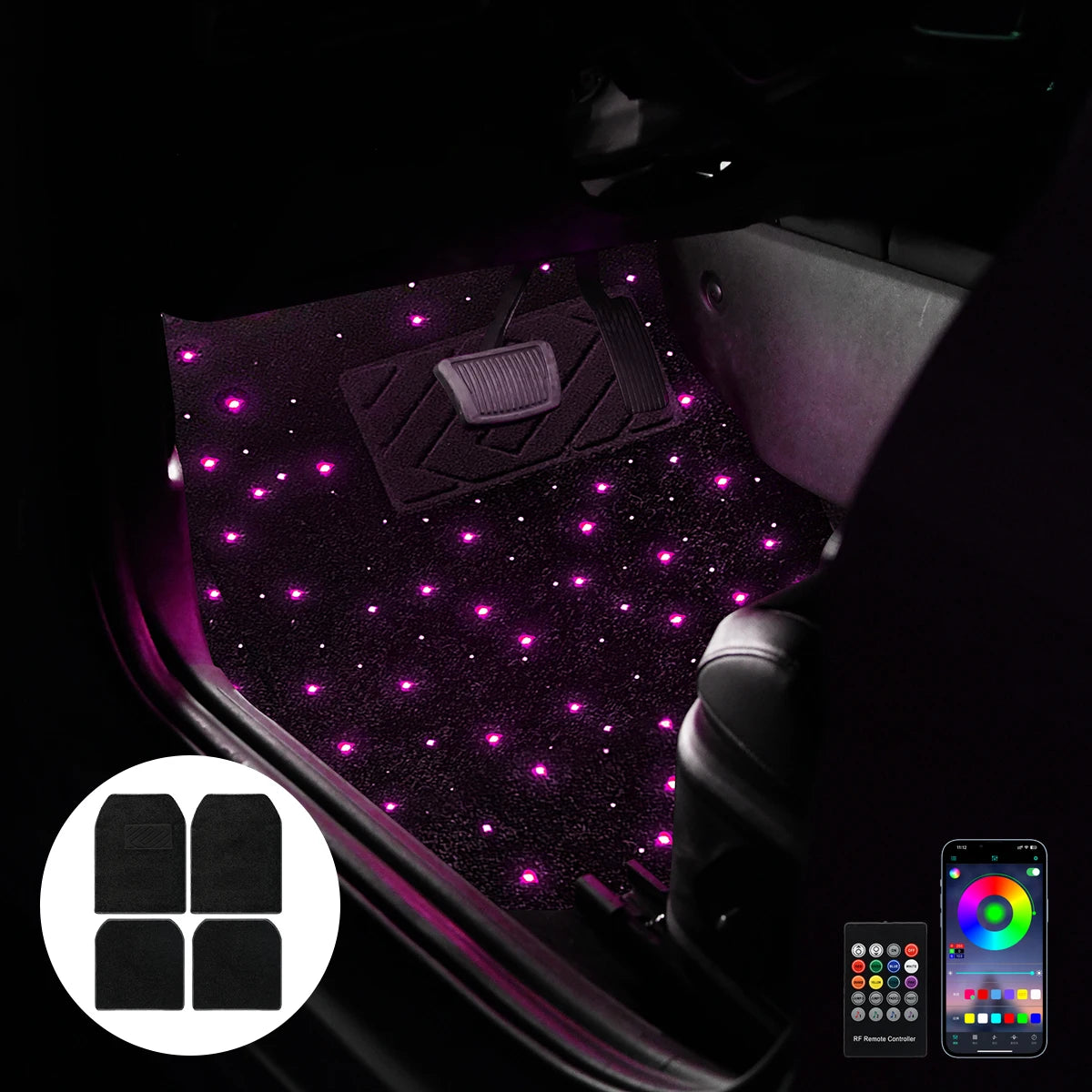 Tapis de sol de voiture LED Starlight 12V avec contrôle par application
