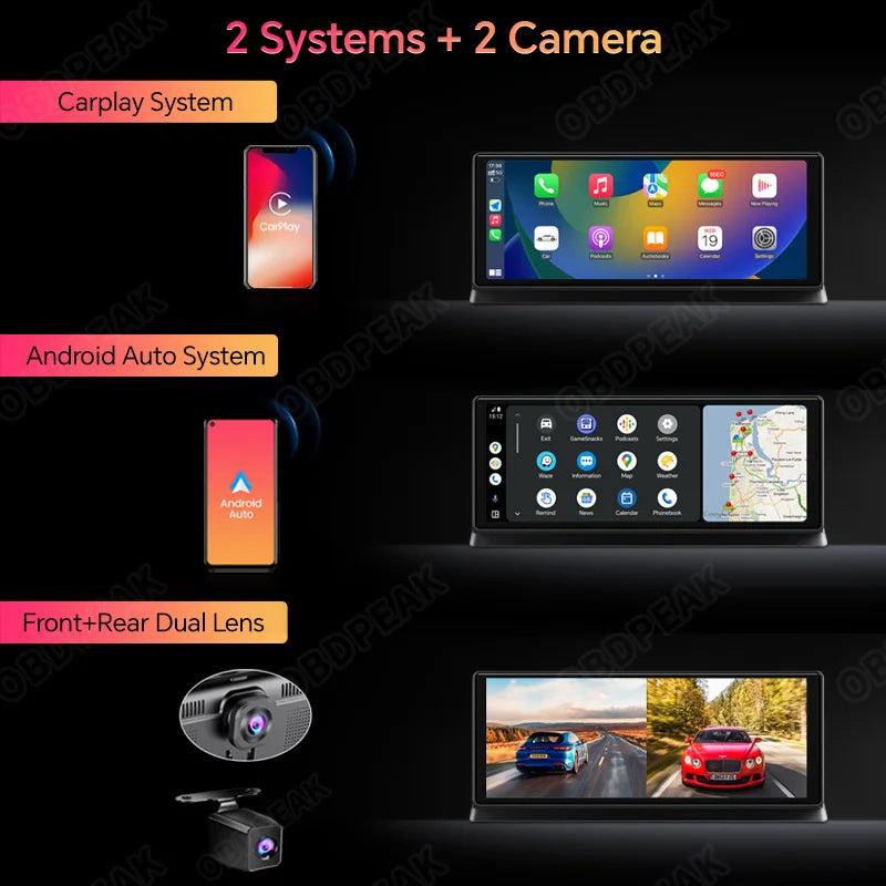 Caméra DVR de voiture 4K avec CarPlay sans fil et Android Auto