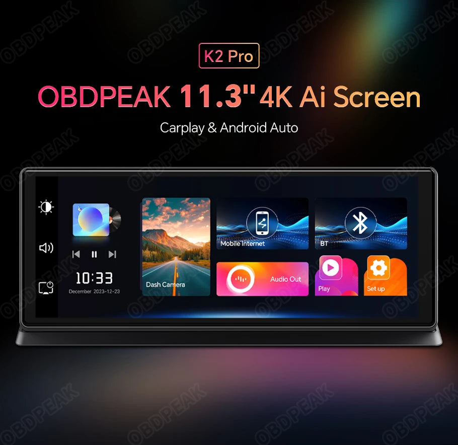 Caméra DVR de voiture 4K avec CarPlay sans fil et Android Auto