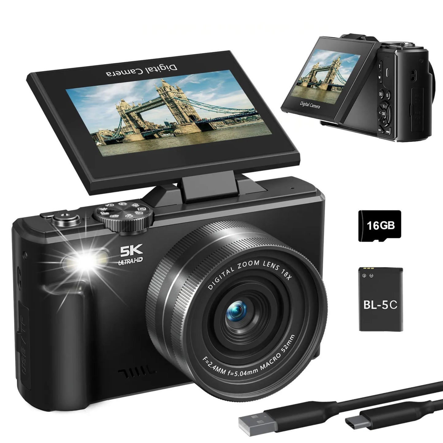 Caméra WiFi 5K 75MP avec zoom 18X et écran rabattable