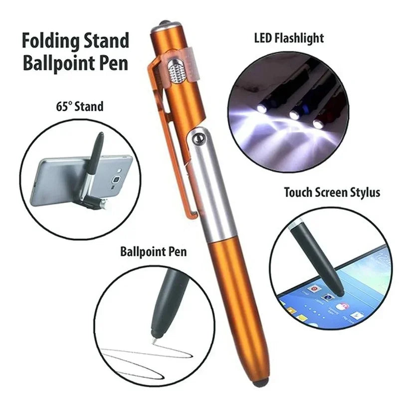 Stylo à bille LED 4-en-1 avec support de téléphone