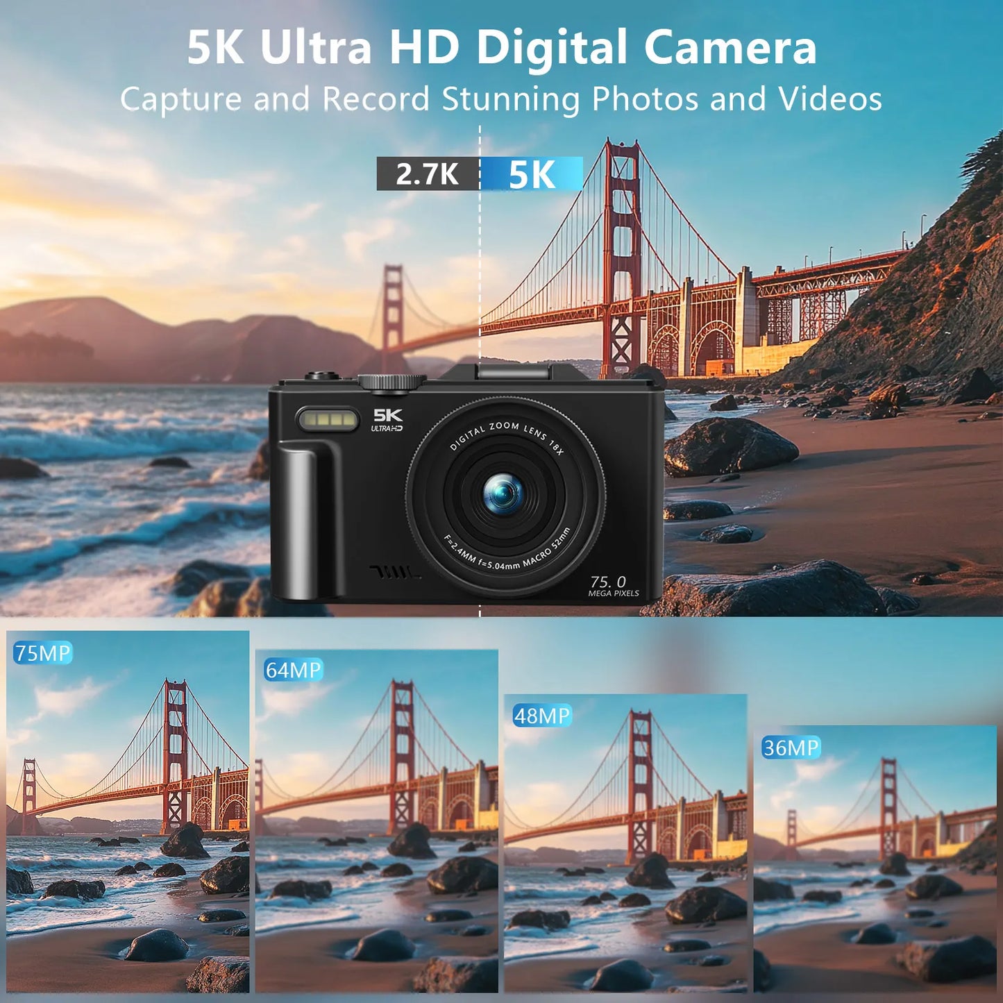 Caméra WiFi 5K 75MP avec zoom 18X et écran rabattable