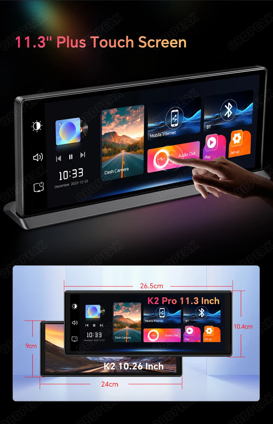 Caméra DVR de voiture 4K avec CarPlay sans fil et Android Auto