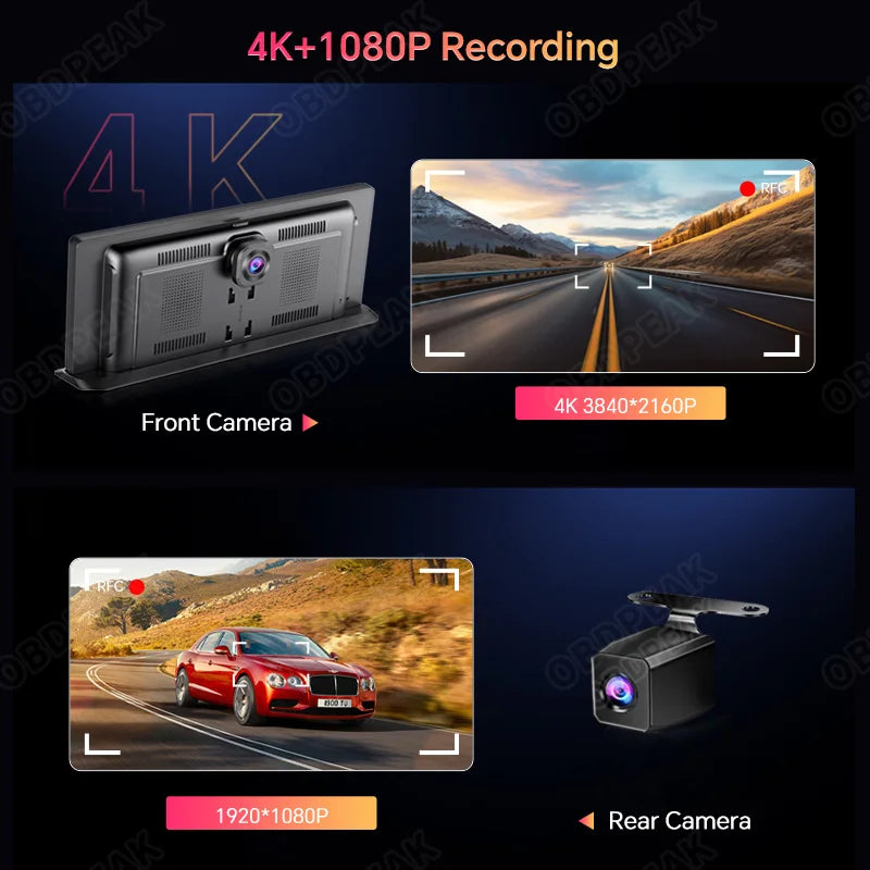 Caméra DVR de voiture 4K avec CarPlay sans fil et Android Auto