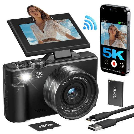 Caméra WiFi 5K 75MP avec zoom 18X et écran rabattable
