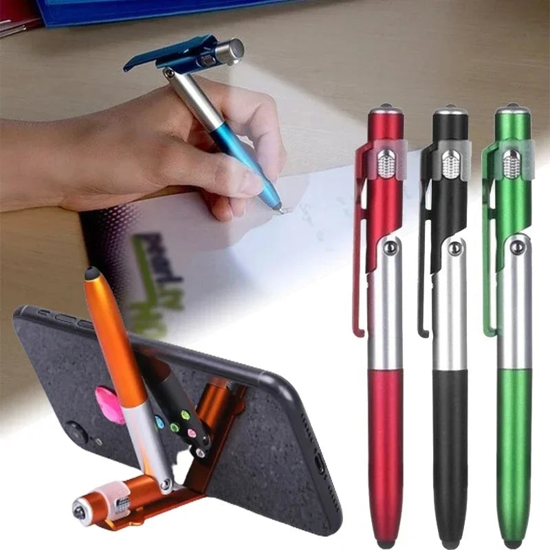 Stylo à bille LED 4-en-1 avec support de téléphone