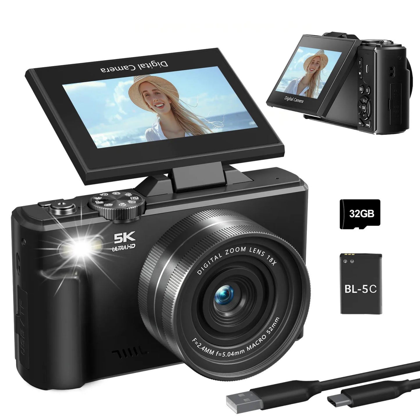 Caméra WiFi 5K 75MP avec zoom 18X et écran rabattable