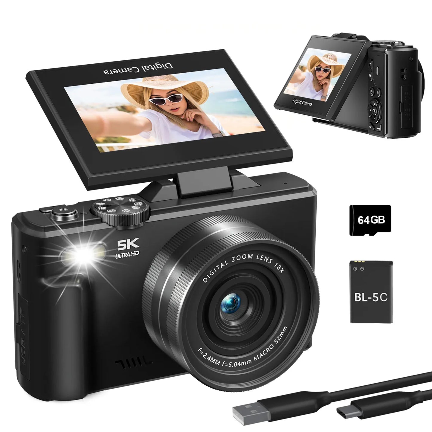 Caméra WiFi 5K 75MP avec zoom 18X et écran rabattable