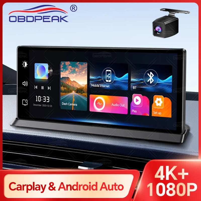 Caméra DVR de voiture 4K avec CarPlay sans fil et Android Auto