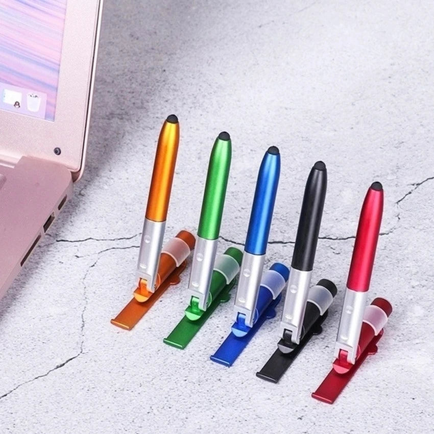 Stylo à bille LED 4-en-1 avec support de téléphone